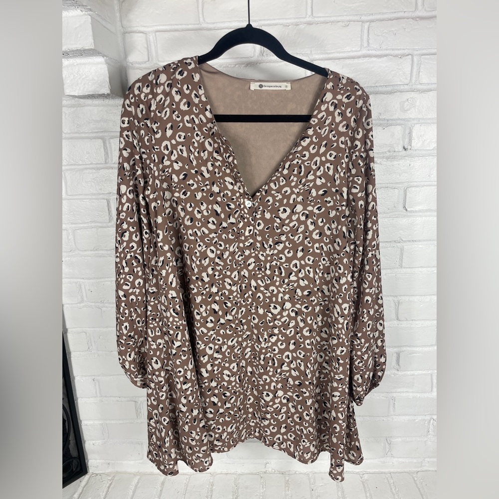 The Impeccable Pig Adrienne animal print mini shirtdress women’s Small rust taup